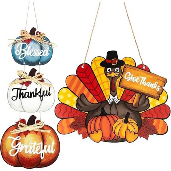 Thanksgiving Decoration Wood Pumpkin Turkey Door Wall Wreath for Front Door - Picture 8 of 8